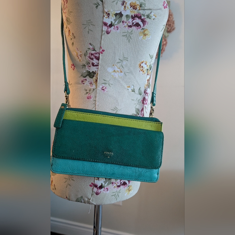 Fossil Teal and Lime‎ Crossbody Bag